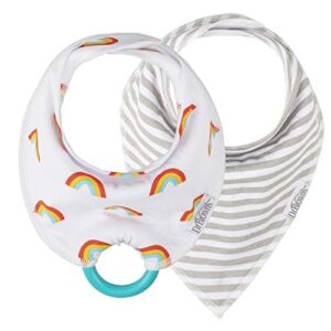 Dr. Brown’s Super Soft & Absorbant Baby Bandana Bib with Snap-On Teether, 3m+, 2-Pack, Rainbows & Stripes