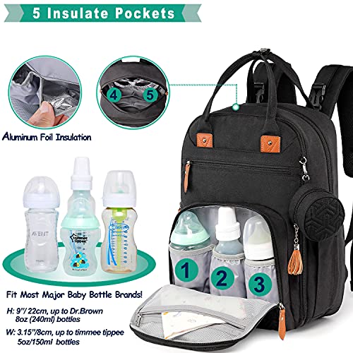 Diaper Bag Backpack, Unisex Baby Changing Bags with Changing pad, Insulated Pockets & Pacifier Holder for Boys Girls, WELAVILA Large Multifunction Travel Back Pack for Mom & Dad, Black | The Storepaperoomates Retail Market - Fast Affordable Shopping