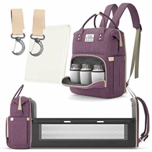 Multifunctional 3 in 1 Diaper Bag with Changing Station | Diaper Bag Backpack with Bassinet | Travel Baby Bed | Diaper Backpack with Changing Bed Baby Bag | Bassinet Diaper Bag (Purple)