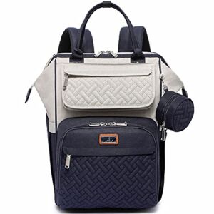Diaper Bag Backpack, BabbleRoo Multifunction Large Baby Bags with Changing Pad & Stroller Straps & Pacifier Case, Unisex Stylish Travel Back Pack Nappy Changing Bag for Moms Dads (Stone Gray & Blue)