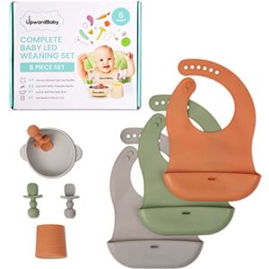 Upward Baby Led Weaning Supplies – Suction Plates for Baby – Spoons Self Feeding 6 months Suction Bowls, Silicone Cup & Plates, Toddler Plates & Bowls Set Eating – First Stage BLW Utensils 6-12 Months