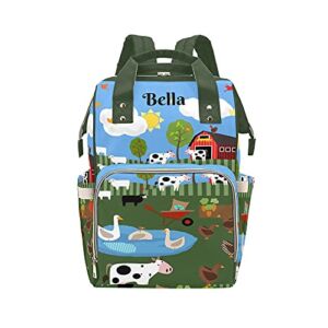 Personalized Happy Barnyard Animals Diaper Bag with Name Nappy Bags Casual Daypack Waterproof Mummy Backpack for Mom Girl