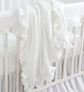 Blush Coral Pink Ruffle Crib Quilt Baby Girl Bedding Blanket Comforter Nursery Boys Girls Quilt (White Ruffle Blanket)