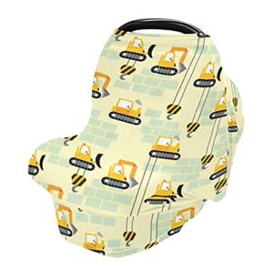 Nursing Cover Breastfeeding Scarf Construction Vehicle Yellow Excavator Baby Car Seat Covers Soft Breathable Infant Carseat Canopy Stroller Cover for Boys Girls