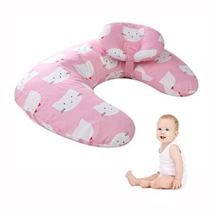 TOFOAN Baby Breastfeeding Nursing Pillow, Detachable Machine Washable, Multifunction 45° Angle U Shape Infant Support Pillow, Newborn Headrest & Backrest Lounger, Head Positioner (Kitty)