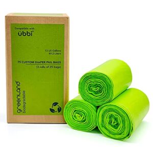 Greenland Biodegradable Diaper Pail Bags Compatible with Ubbi – Lemon Scented (75 Bags, 13 Gallons)