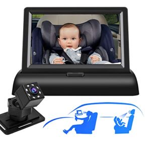 JEUNHEEN Baby Car Mirror, Baby Car Camera 4.3″ Display with Night Vision, Car Seat Camera Monitor for Baby Rear Facing Wide View, Easily Observe The Baby’s Move