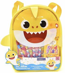 Baby Shark school Bag Bundle Deluxe 8.5″ Baby Shark Stationary Kit | Baby Shark Travel Bag With Baby Shark Wristband And Necklace