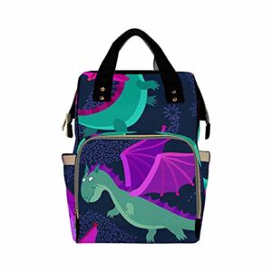 InterestPrint Multifunction Diaper Bag Backpack for Shopping Outing Cartoon Little Flying Dragons