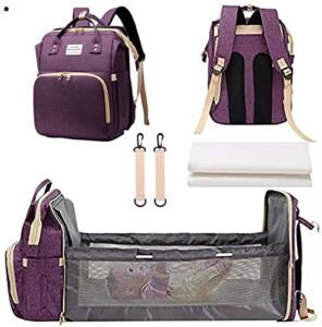 wansha Diaper Bag Backpack with Auto Folding Crib,Portable Baby Boy Girl Insulation Bags, Multifunctional Bassinet, Changing Station (Purple upgrade), 2081, 40