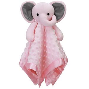 Pro Goleem Elephant Security Blanket with Stuffed Animal Snuggle Toy Lovey Soft Lovie Baby Registry Search Christmas Baby Girl Gifts for Infant and Toddler Pink 16 Inch