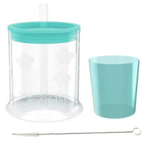 Grabease Spoutless Sippy Convertible Training Cup Set for Baby & Toddler With 4-oz. Training Cup, 1.5-oz. Mini Cup, Silicone Lid, Straw & Cleaning Brush; BPA- & Phthalate-Free, Dishwasher Safe (Teal)