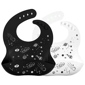 Silicone Baby Bibs for Babies & Toddlers (10-72 Months), 2Pcs black and white Set Adjustable, Soft , Waterproof, BPA Free, Easy Clean up