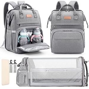 Lexiroman Diaper Bag Backpack Large Capacity Diaper Bag with Changing Station for Boy Girl Travel Baby Bag for Moms Dads Baby Registry Search Shower Gifts Baby Stuff Newborn Essentials Waterproof Gray