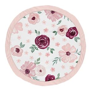 Sweet Jojo Designs Burgundy and Pink Watercolor Floral Girl Baby Playmat Tummy Time Infant Play Mat – Blush, Maroon, Wine, Rose, Green and White Shabby Chic Flower Farmhouse