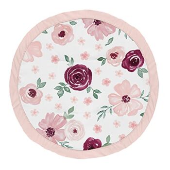 Sweet Jojo Designs Burgundy and Pink Watercolor Floral Girl Baby Playmat Tummy Time Infant Play Mat – Blush, Maroon, Wine, Rose, Green and White Shabby Chic Flower Farmhouse | The Storepaperoomates Retail Market - Fast Affordable Shopping