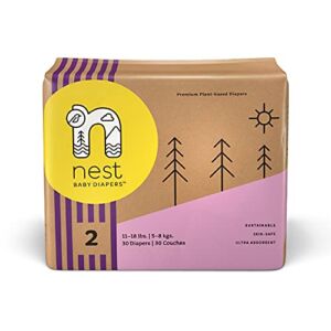Nest Baby Diapers, Size 2, 11-18 lbs. (30 Count) Premium Diapers for Sensitive Skin, Gentle Plant-Based Materials, Fragrance-Free