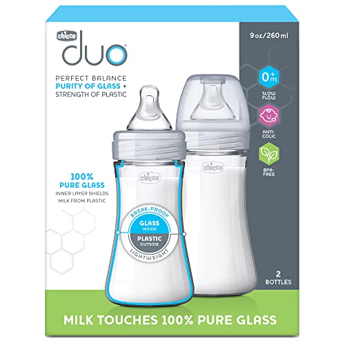 Chicco Duo 9oz. Hybrid Baby Bottle with Invinci-Glass Inside/Plastic Outside 2-Pack with Slow Flow Anti-Colic Nipple – Clear/Grey | The Storepaperoomates Retail Market - Fast Affordable Shopping