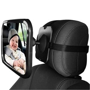 ZogeeZ XL Baby Car Mirror, Safety Car Seat Mirror for Rear Facing Infant with Wide Crystal Clear View, Fits on Headrest Shatterproof, Fully Assembled