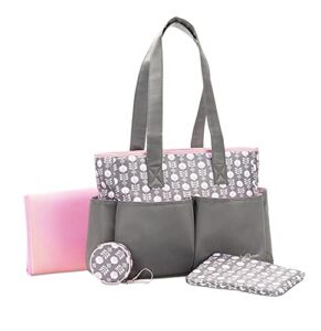 Baby Boom Ellie 4Piece Diaper Tote Bag, Grey/Pink