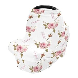 Personalized Baby Name Car Seat Covers for Babies, Floral Nursing Cover for Breastfeeding, Baby Shower Gifts for Boy & Girl