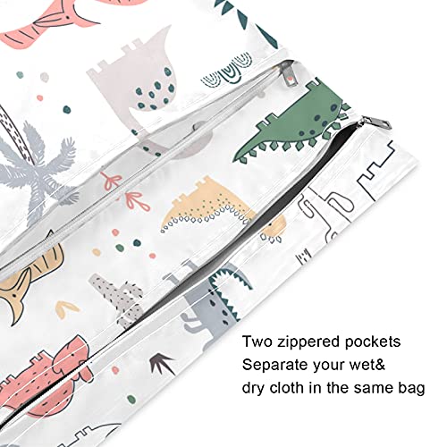 GOODOLD 2pcs Travel Wet and Dry Bag, Fashion Waterproof Wet Bags for Diapers, Swimwear, ect. Beach/Travel, Carton Dinosaur | The Storepaperoomates Retail Market - Fast Affordable Shopping