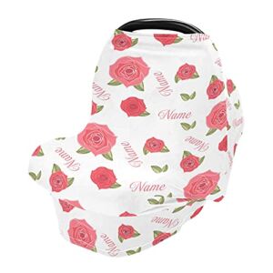 Rose Floral with Baby Name Personalized Nursing Cover Breastfeeding Scarf – Baby Car Seat Covers, Infant Stroller Cover, Carseat Canopy for Girls and Boys
