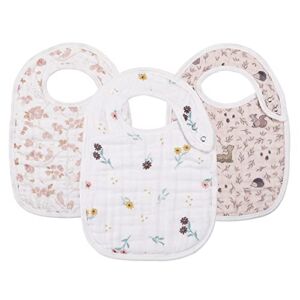 Snap Muslin Bibs for Girls, 3-Pack Baby Bibs for Infants, Newborns and Toddlers, 100% Cotton Muslin Absorbent & Soft Layers, Adjustable Snaps,”Spring”