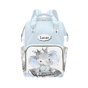 Custom Personalize Cute Elephant Diaper Bag Backpack with Name Large Baby Nappy Bags Tote Bag Daypack for Man Women