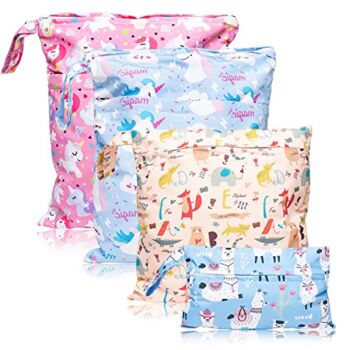 4 Pack Cloth Diaper Wet Dry Bags Waterproof Reusable Zippered Pockets for Baby Diaper Wet Soiled Clothes, Washable Bags for Baby Daycare Stuff, Wet Bags for Swimsuits Gym Yoga Pool Travel Beach | The Storepaperoomates Retail Market - Fast Affordable Shopping
