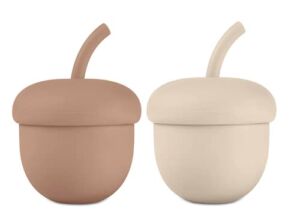 Zaank – The Acorn Cup – Silicone Sippy Cup with Straw, Toddler Cup, Transition Cup, Training Cup, BPA Free, Shatter Proof, Dishwasher Safe, 6oz (Rusty-Beige, 2)