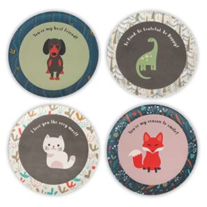 BeeBon Beauty Home Bamboo Plates for Kids – Set of 4 Super Cute Dog, Dinosaur, Fox & Cat – Easy to Clean – Eco Friendly Kids Plates, Non Toxic – BPA Free – Dishwasher Safe Bamboo Toddler Plate, 4 Pack