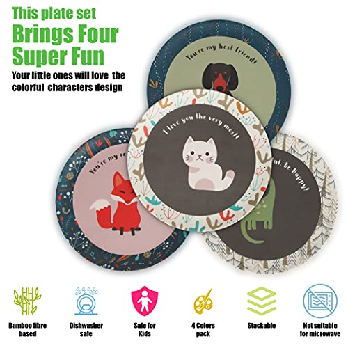 BeeBon Beauty Home Bamboo Plates for Kids – Set of 4 Super Cute Dog, Dinosaur, Fox & Cat – Easy to Clean – Eco Friendly Kids Plates, Non Toxic – BPA Free – Dishwasher Safe Bamboo Toddler Plate, 4 Pack | The Storepaperoomates Retail Market - Fast Affordable Shopping