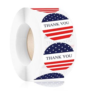 Thank You Round Stickers 1″ 4th of July Red White Blue Patriotic Labels Roll 500 Pcs Kids Girls Gift Independence Day USA Flag Small Business Package Bag Envelope Scrapbook Decor Fourth Party Favors