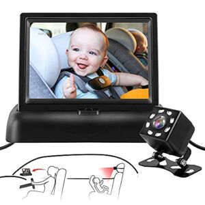 MONOJOY Baby Car Mirror Camera, 4.3” HD Display Baby Mirror for Car Back Seat Full View Infant, Night Vision Baby Car Camera Baby Rear Facing Seat, Car Seat Mirror for Baby Car Seat Rear Facing