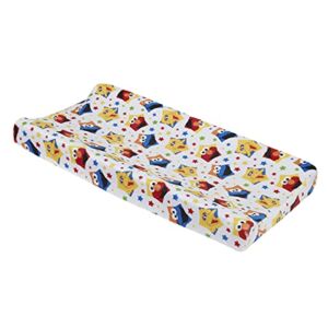 Sesame Street Elmo, Big Bird, & Cookie Monster Red, Yellow, Blue & White with Stars Super Soft Changing Pad Cover, Red, Blue, Yellow, Green