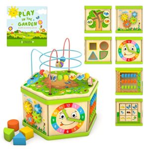 TOYVENTIVE Wooden Kids Baby Activity Cube – Gifts for 1 One, 2 Year Old Boys, Educational Learning Developmental Toddler Montessori Boy Toys 12-18 Months, 1st First Birthday Gift for Babies