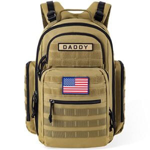 SHARKMOUTH Diaper Bag Backpack for Dad and Mom, Military Molle Baby Pack with Insulated Bottle Holders and Wipe Pocket
