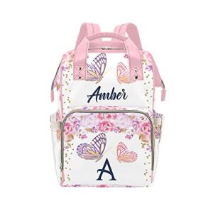 Pink Flower Butterfly Diaper Bags Backpack Personalized Baby Bag Nursing Nappy Bag Travel Tote Bag Gifts