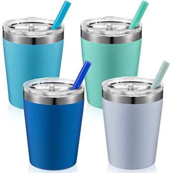4 Set Stainless Steel Kids Cups Toddler Cups with Straws and Lids Insulated Kids Cups Spill Proof Double Wall Vacuum Kid Tumbler Cups for Boys Girls Sippy Drinking 8 OZ (Blue, Gray, Sky Blue, Green) | The Storepaperoomates Retail Market - Fast Affordable Shopping