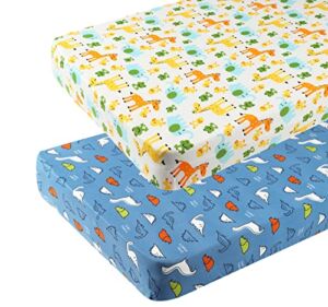 Dinosaur Pack n Play Stretchy Fitted Playard Sheet Set 2 Pack Jersey Knit Ultra Soft Portable Mini Crib Sheets for Baby Boy Girl Elephant Giraffe Frogs by Knlpruhk
