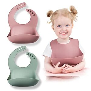Justbeen Silicone Baby Bibs Set of 2 BPA Free Waterproof Soft Durable Adjustable Bib Easily wipe clean with Food Catcher for Babies & Toddlers(6-72 Months)