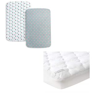 Waterproof Pack N Play Mattress Pad Protector, Cotton Fabric Comfortable and Durable, Mini Crib Sheets, 2 Pack Pack and Play Sheets, Stretchy Pack n Play Playard Fitted Sheet