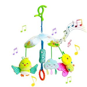 willway Cute Car Seat Hanging Toys for Baby, Baby Stroller Toy Flying Animal Soft Toys with BB Squeaker Distorting Mirror Wind Chime for Boys Girls 0-36 Months
