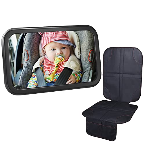 BIG ELEPHANT Baby Car Seat Protector and Car Mirror Set- Infant Carseat Mat, Stable Child Rear Facing Mirror with Wide Clear View | The Storepaperoomates Retail Market - Fast Affordable Shopping