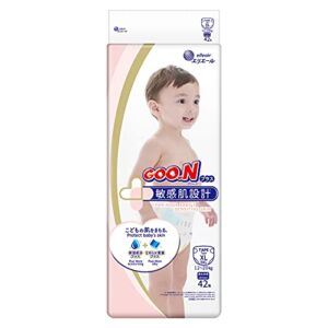 GOO.N Plus+ Diapers XL Size (up to 44 lb) Unisex 42 Count Japanese Tape Straps Sensitive Skin, Made in Japan