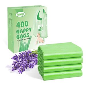 Biodegradable Baby Disaposal Diaper Bags – 400 Count Unscented Diaper Sack with Easy Tie Handle, Must Have For Baby Nursary, Eco-friendly Environmental Waste Bag , Poop Bag (Green)