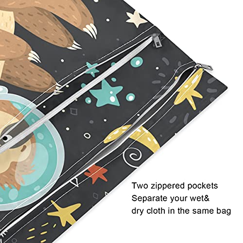 2pcs Cute Astronaut Sloth Cloth Diaper Wet Dry Bag Waterproof Reusable Wet Dry Organizer,Moon Stars Washable Wet Bag with Two Zippered Pockets for Travel Beach Gym Swimsuits Toiletries | The Storepaperoomates Retail Market - Fast Affordable Shopping