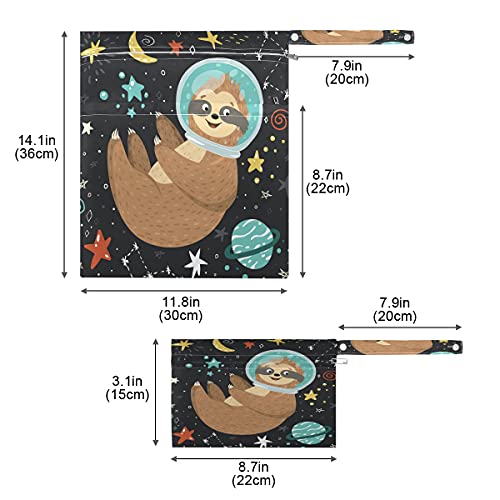 2pcs Cute Astronaut Sloth Cloth Diaper Wet Dry Bag Waterproof Reusable Wet Dry Organizer,Moon Stars Washable Wet Bag with Two Zippered Pockets for Travel Beach Gym Swimsuits Toiletries | The Storepaperoomates Retail Market - Fast Affordable Shopping