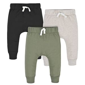 Gerber Baby Boys’ Toddler 3-Pack Jogger Pants, Green/Black, 6-9 Months